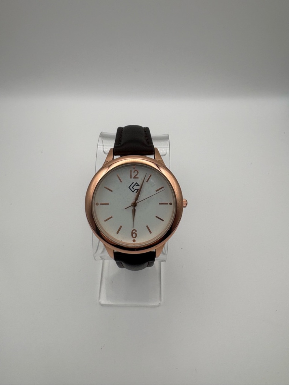 CG Minimalist Rose Gold Watch with Brown Faux Leather Strap New Battery, Works!